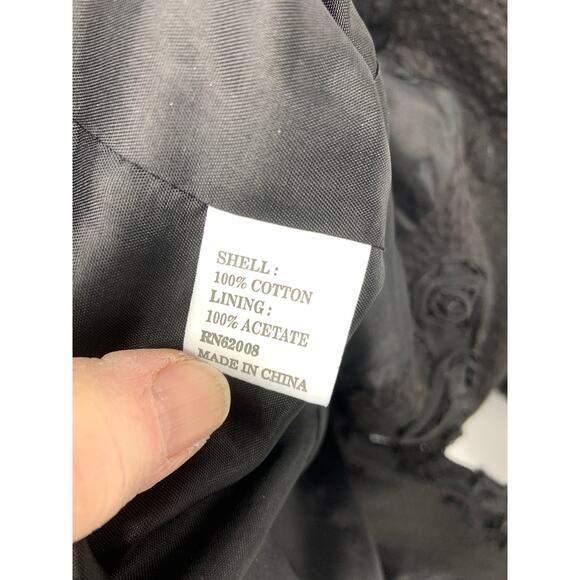 Womens Insight Black Ruffled Cotton Blazer Floral Embroidered 2 Buttons Size 6 - Picture 5 of 7